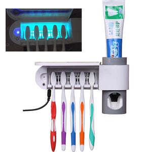 Antibacteria 2 in 1 UV Light Ultraviolet Toothbrush Automatic Toothpaste Dispenser Sterilizer Toothbrush Holder Cleaner