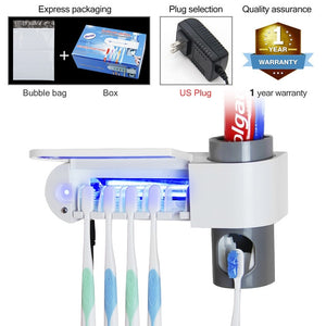 Antibacteria 2 in 1 UV Light Ultraviolet Toothbrush Automatic Toothpaste Dispenser Sterilizer Toothbrush Holder Cleaner